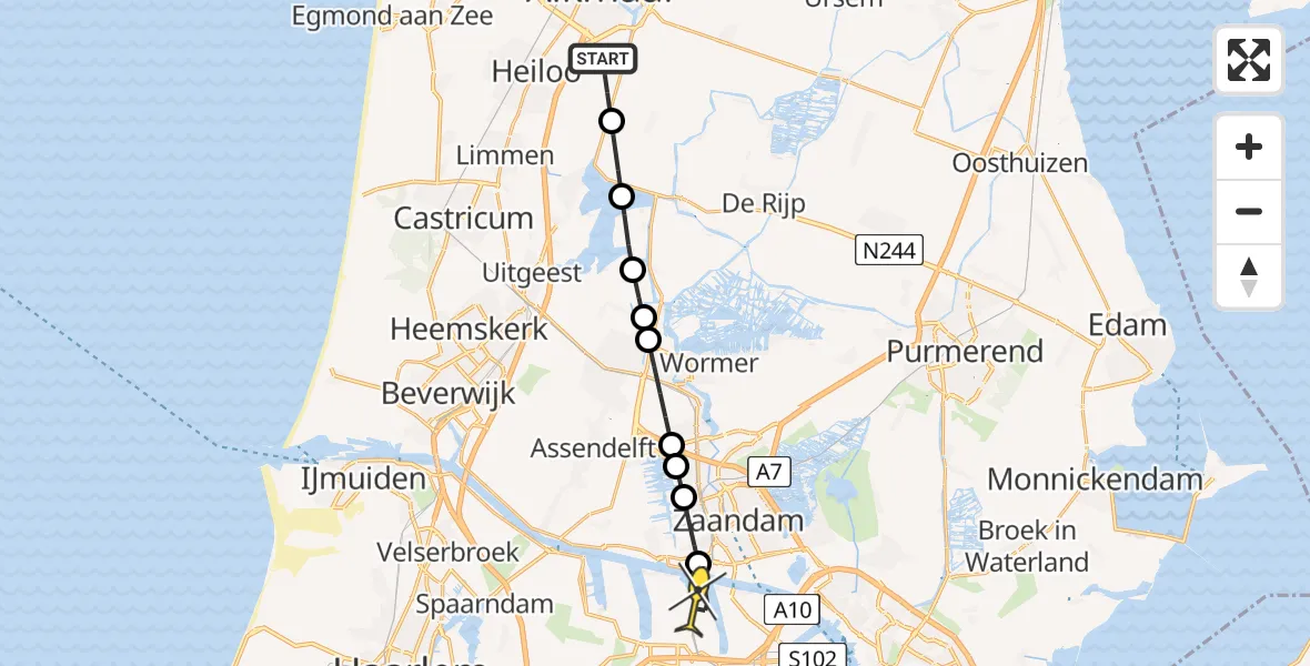 Routekaart van de vlucht: Lifeliner 1 naar Amsterdam Heliport