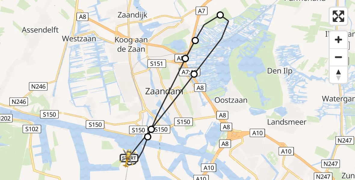 Vluchtroute Traumahelikopter Amsterdam Heliport - Amsterdam Heliport, 30 november 2023, 12:38