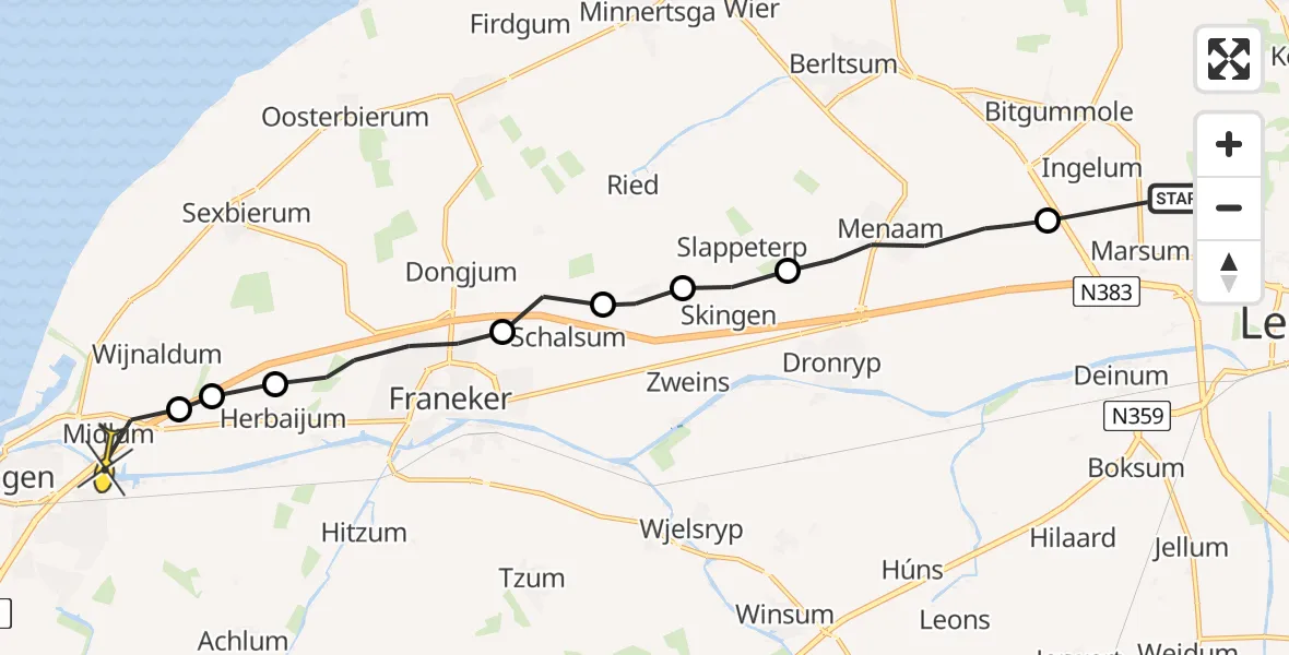 Routekaart van de vlucht: Ambulancehelikopter naar Harlingen