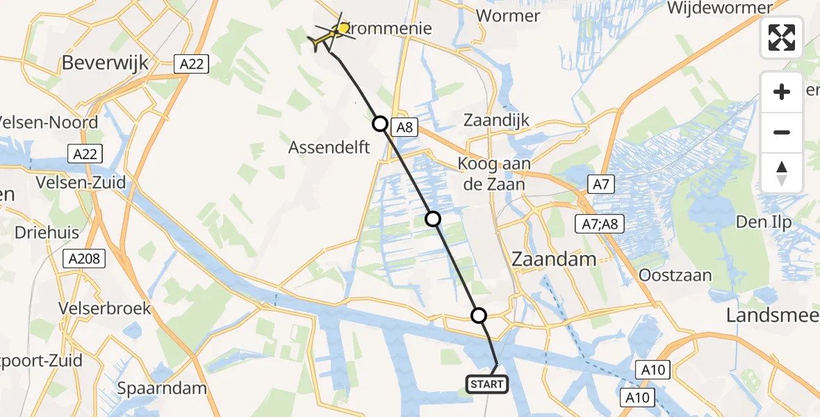 Routekaart van de vlucht: Lifeliner 1 naar Assendelft