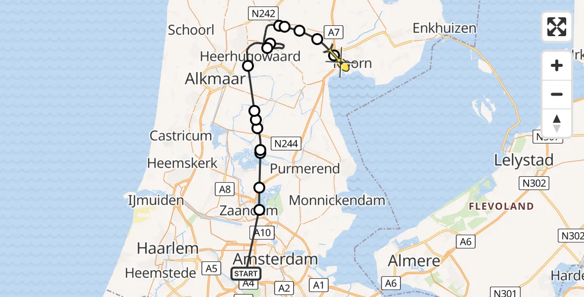 Routekaart van de vlucht: Politieheli naar Hoorn
