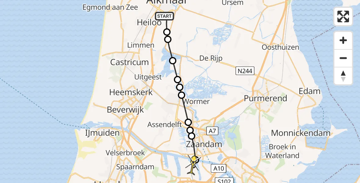 Routekaart van de vlucht: Lifeliner 1 naar Amsterdam Heliport