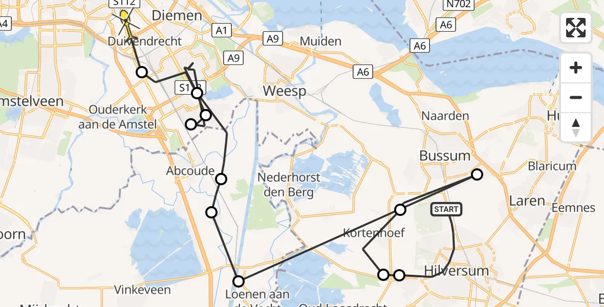 Routekaart van de vlucht: Politieheli naar Amsterdam