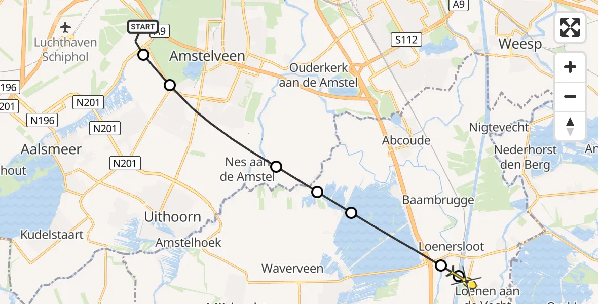 Routekaart van de vlucht: Politieheli naar Loenen aan de Vecht