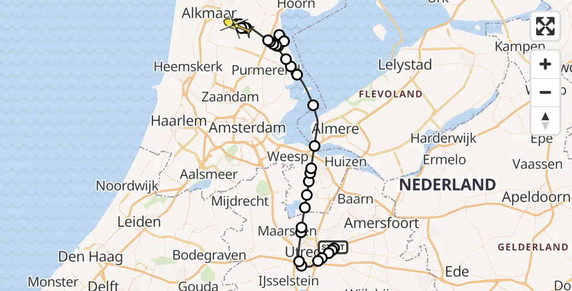 Routekaart van de vlucht: Politieheli naar Schermerhorn