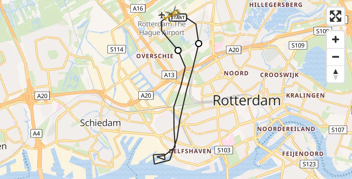 Vluchtroute Traumahelikopter Rotterdam The Hague Airport - Rotterdam The Hague Airport, 01 december 2023, 08:17