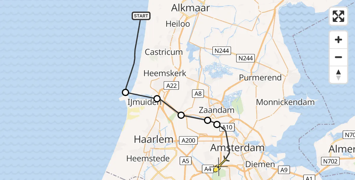 Routekaart van de vlucht: Politiehelikopter naar Amsterdam