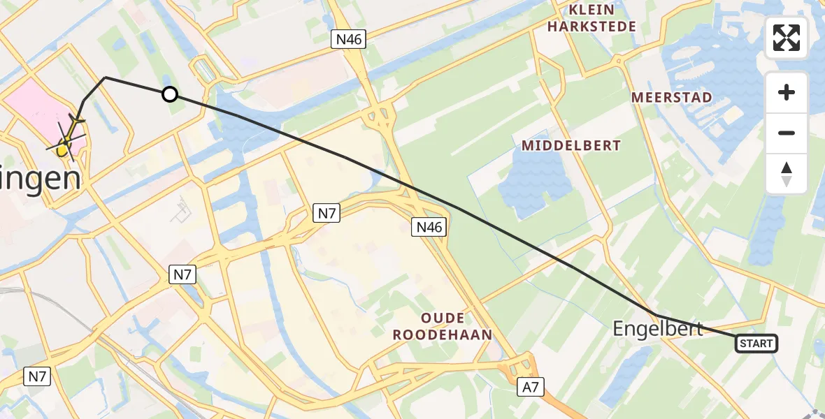 Routekaart van de vlucht: Lifeliner 4 naar Universitair Medisch Centrum Groningen