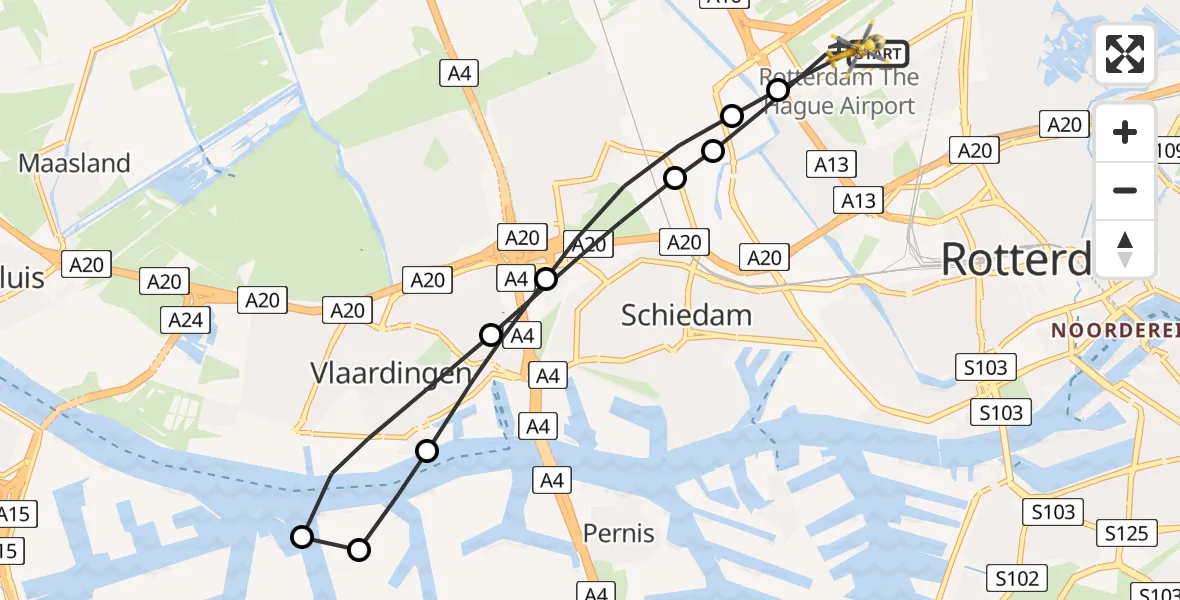 Vluchtroute Traumahelikopter Rotterdam The Hague Airport - Rotterdam The Hague Airport, 01 december 2023, 11:25
