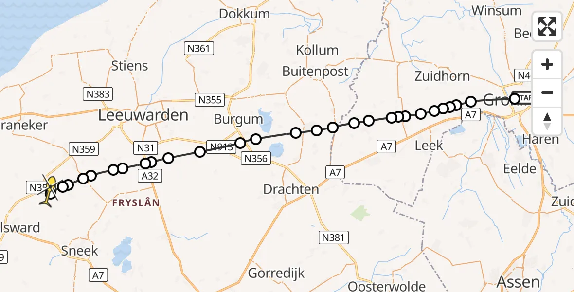 Routekaart van de vlucht: Lifeliner 4 naar Wommels