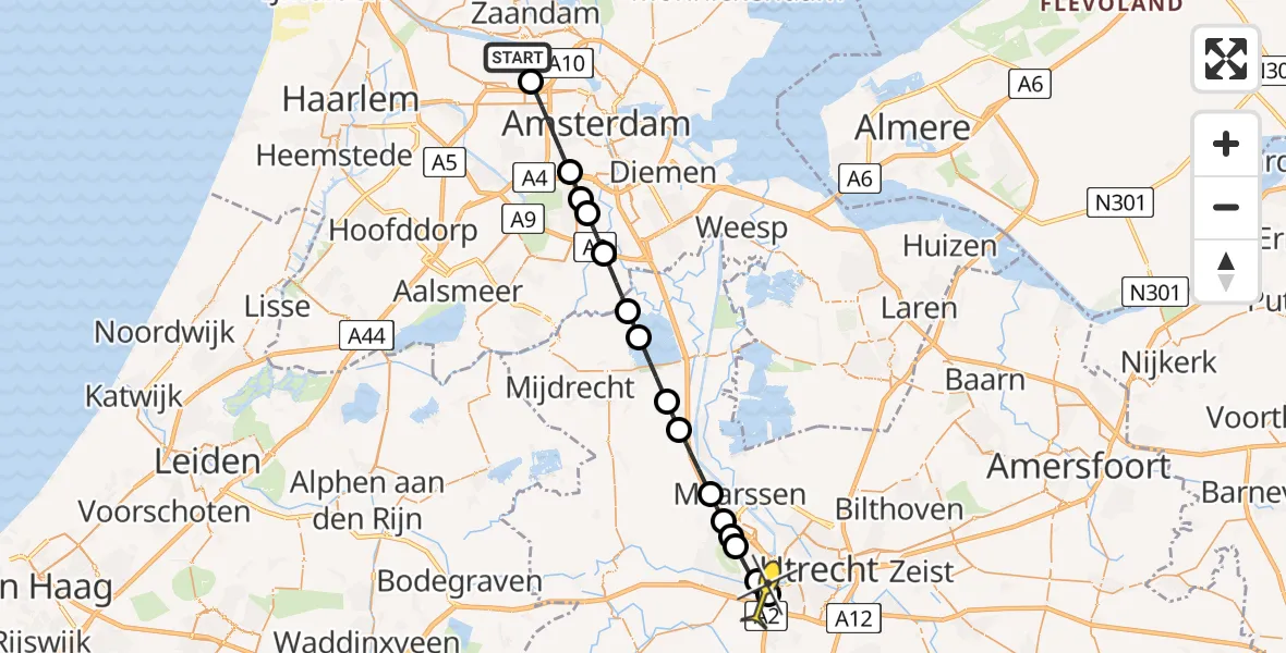 Routekaart van de vlucht: Lifeliner 1 naar Utrecht