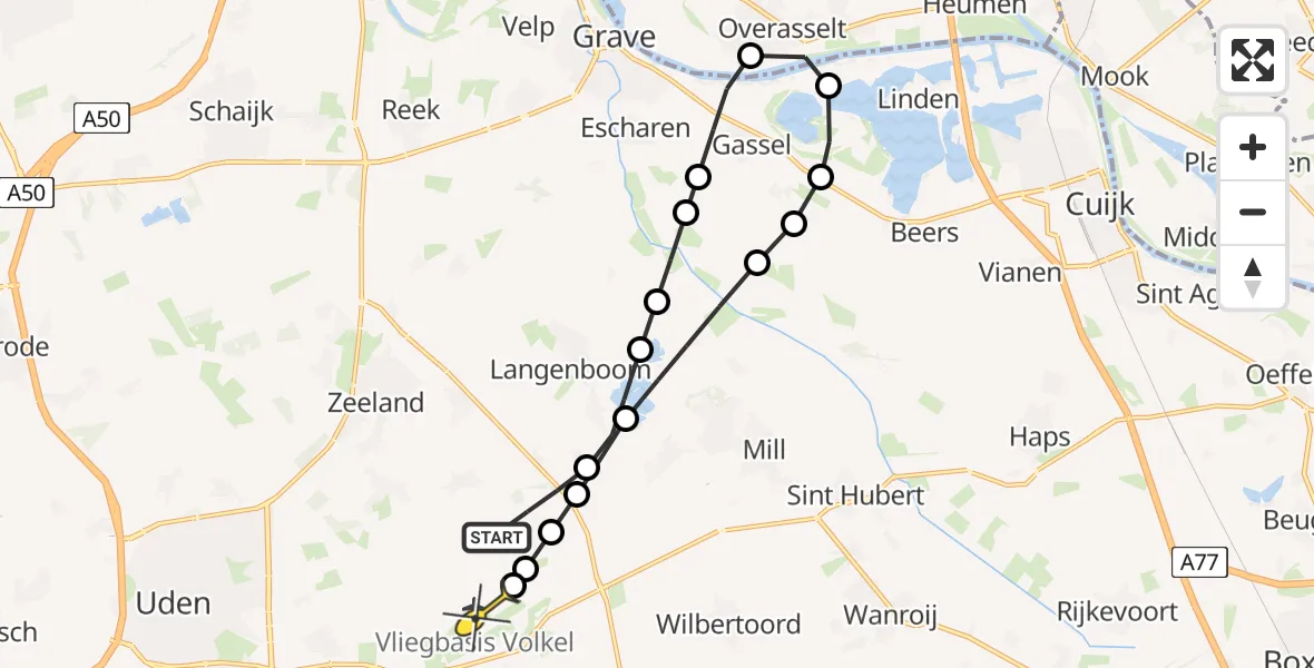 Routekaart van de vlucht: Lifeliner 3 naar Vliegbasis Volkel