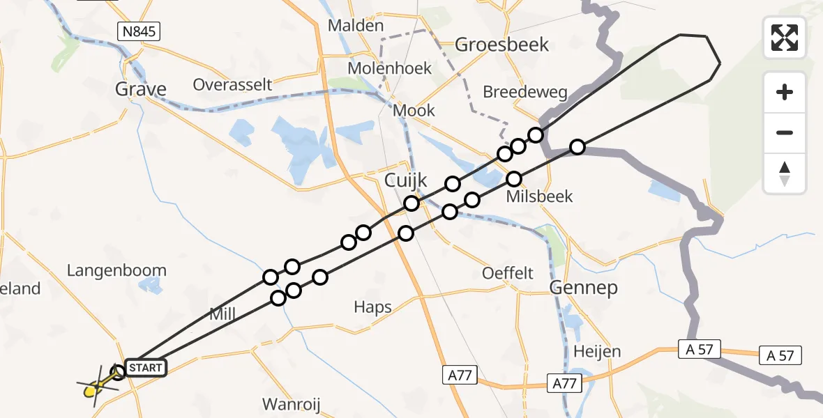 Routekaart van de vlucht: Lifeliner 3 naar Volkel