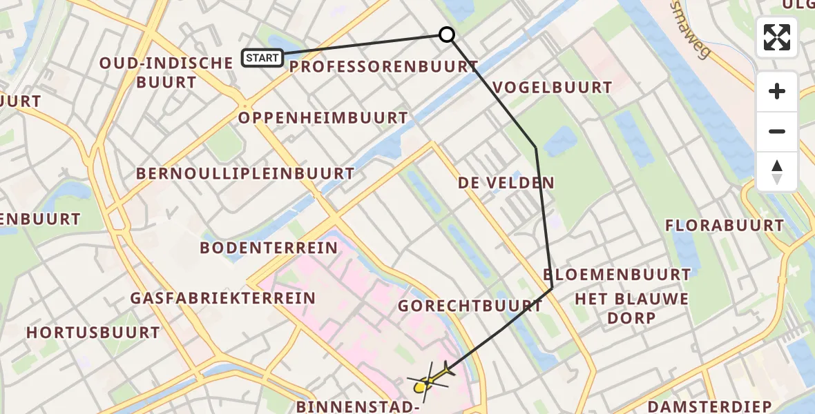 Routekaart van de vlucht: Lifeliner 4 naar Universitair Medisch Centrum Groningen