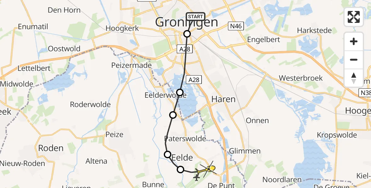 Routekaart van de vlucht: Lifeliner 4 naar Groningen Airport Eelde