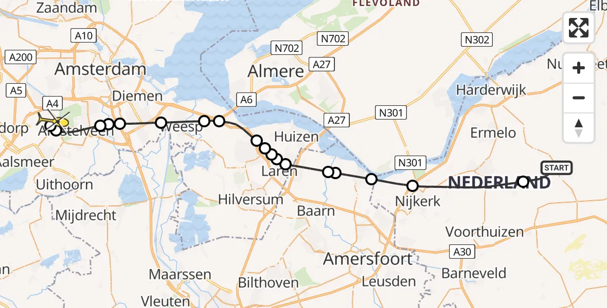 Routekaart van de vlucht: Politieheli naar Schiphol