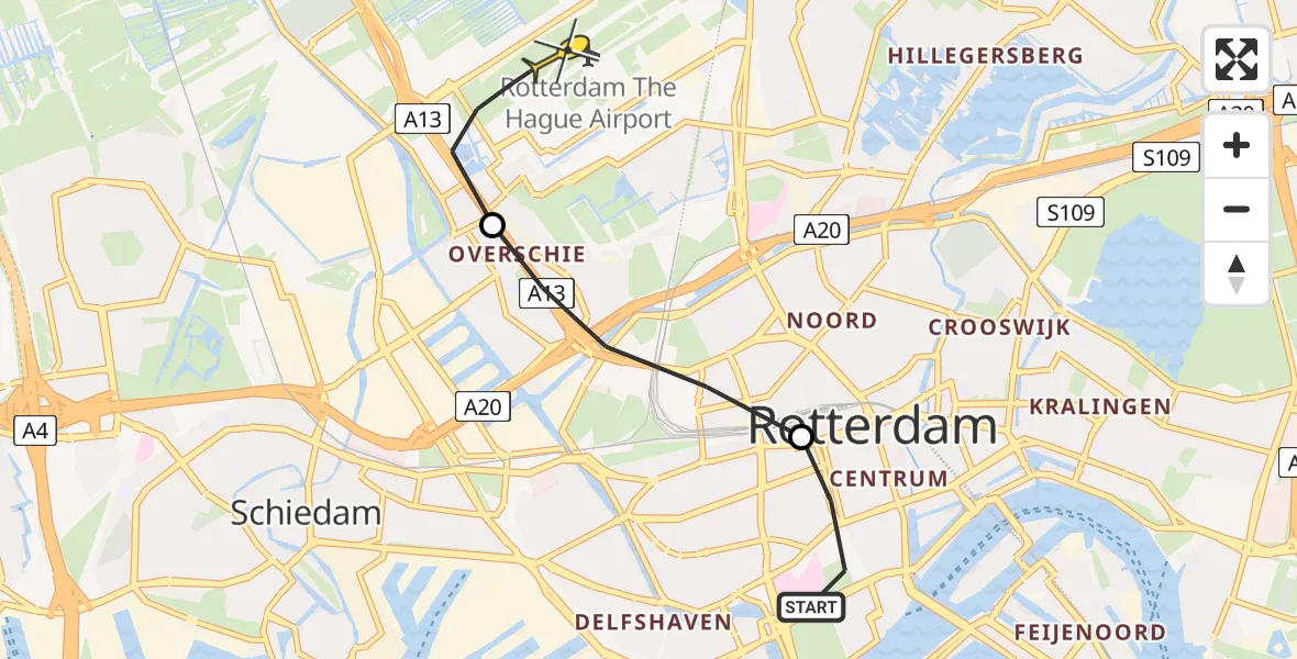 Routekaart van de vlucht: Lifeliner 2 naar Rotterdam The Hague Airport