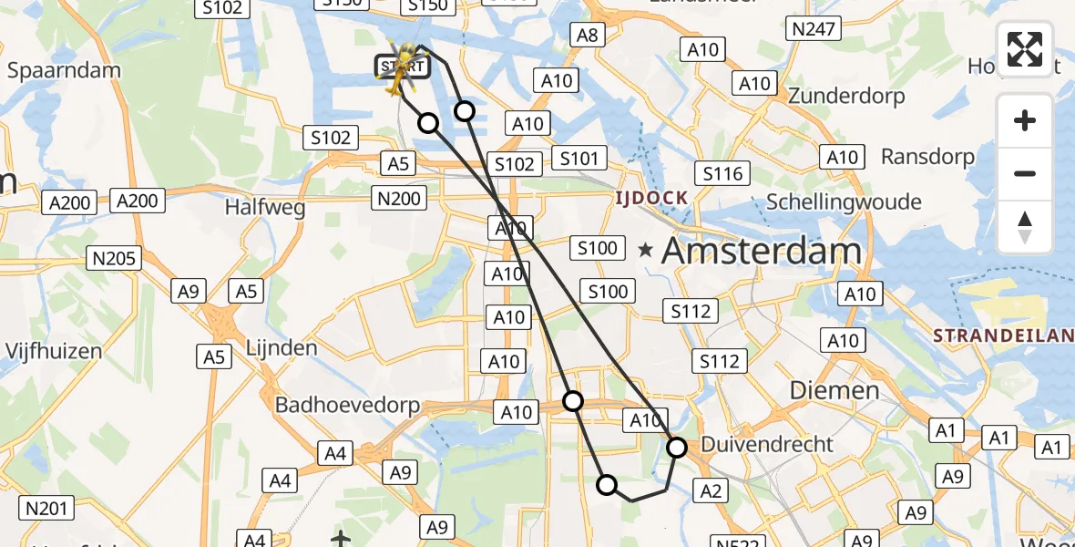 Vluchtroute Traumahelikopter Amsterdam Heliport - Amsterdam Heliport, 01 december 2023, 15:59