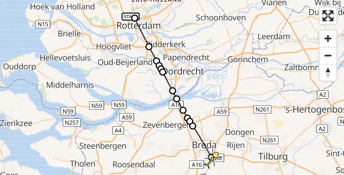 Routekaart van de vlucht: Lifeliner 2 naar Ulvenhout