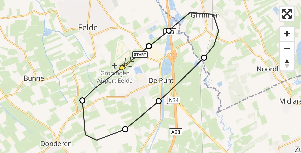 Routekaart van de vlucht: Lifeliner 4 naar Groningen Airport Eelde