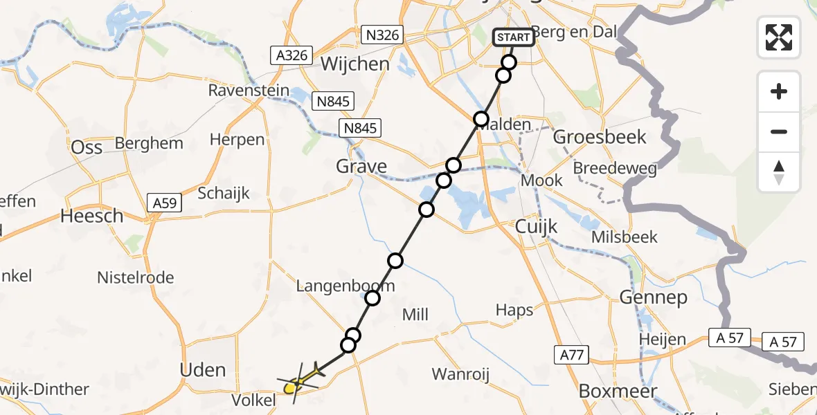 Routekaart van de vlucht: Lifeliner 3 naar Vliegbasis Volkel