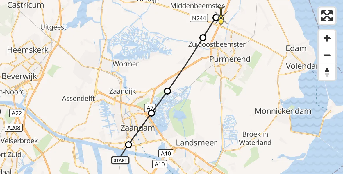 Routekaart van de vlucht: Lifeliner 1 naar Middenbeemster