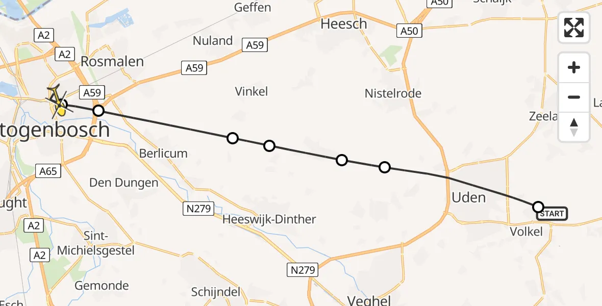 Routekaart van de vlucht: Lifeliner 3 naar 's-Hertogenbosch