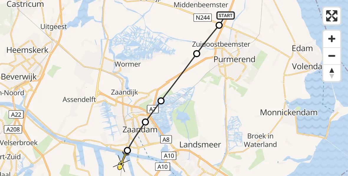 Routekaart van de vlucht: Lifeliner 1 naar Amsterdam Heliport