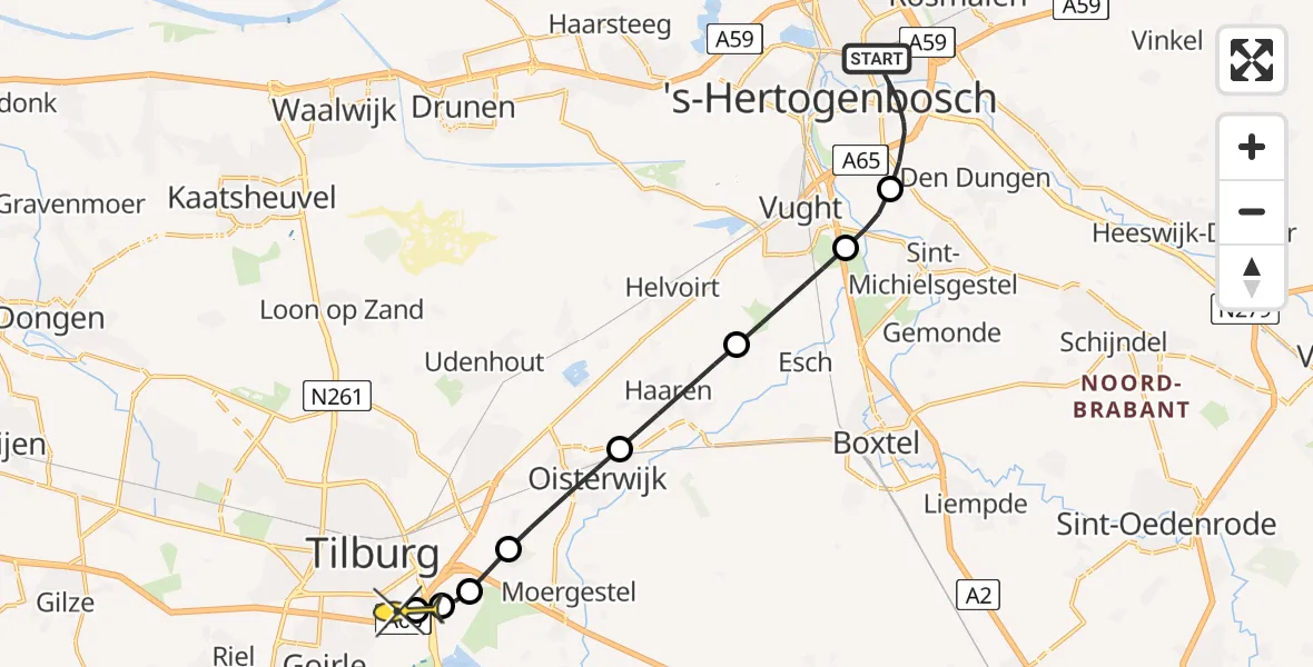 Routekaart van de vlucht: Lifeliner 3 naar Tilburg