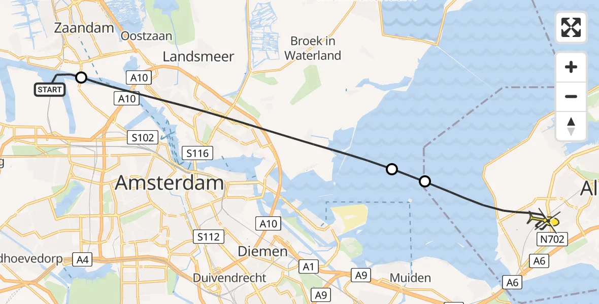 Routekaart van de vlucht: Lifeliner 1 naar Almere