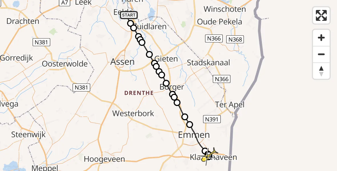 Routekaart van de vlucht: Lifeliner 4 naar Klazienaveen