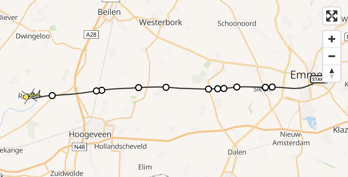 Routekaart van de vlucht: Lifeliner 4 naar Ruinen