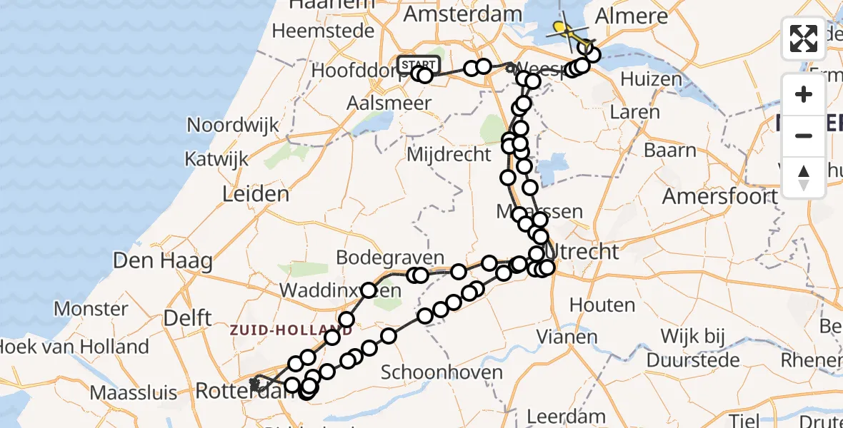 Routekaart van de vlucht: Politieheli naar Muiden