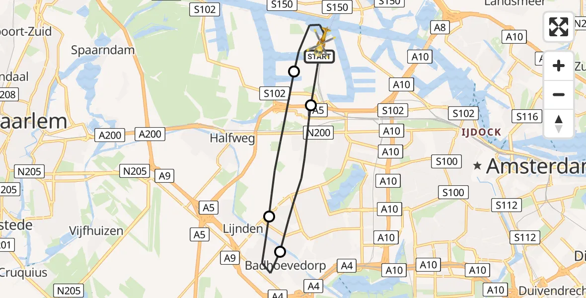 Vluchtroute Traumahelikopter Amsterdam Heliport - Amsterdam Heliport, 02 december 2023, 09:51
