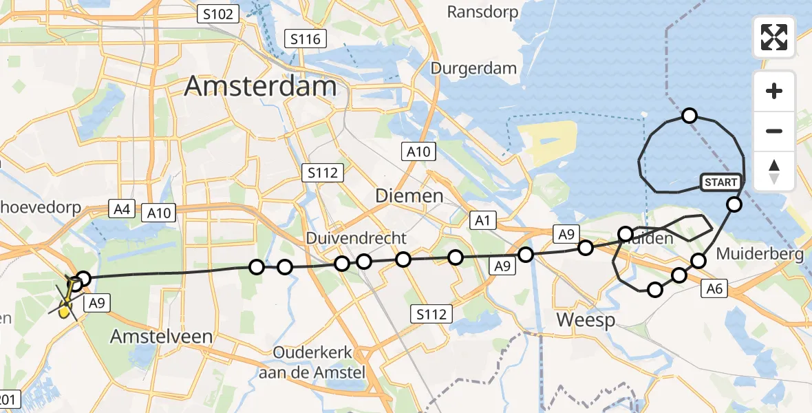 Routekaart van de vlucht: Politieheli naar Schiphol