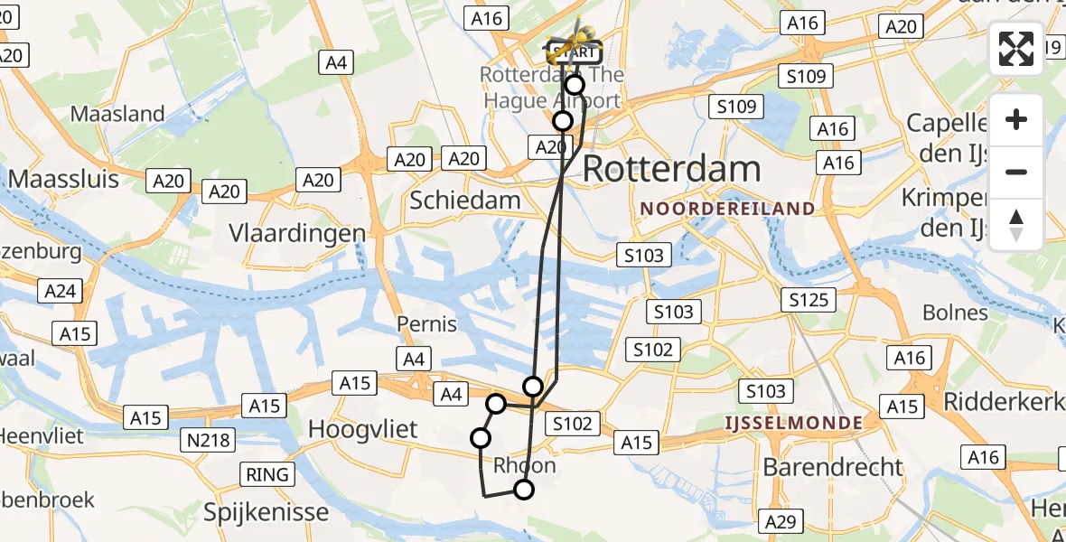 Vluchtroute Traumahelikopter Rotterdam The Hague Airport - Rotterdam The Hague Airport, 02 december 2023, 12:39