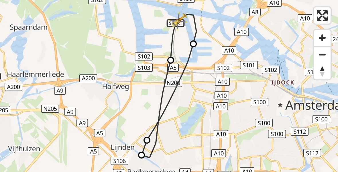 Vluchtroute Traumahelikopter Amsterdam Heliport - Amsterdam Heliport, 02 december 2023, 13:14