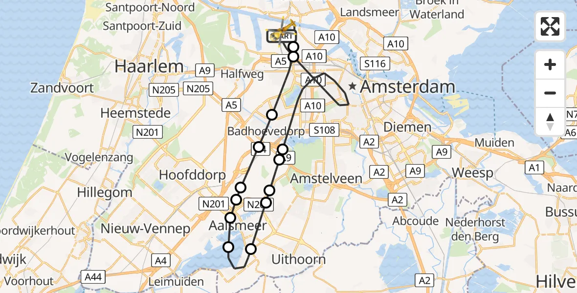 Vluchtroute Traumahelikopter Amsterdam Heliport - Amsterdam Heliport, 02 december 2023, 13:48