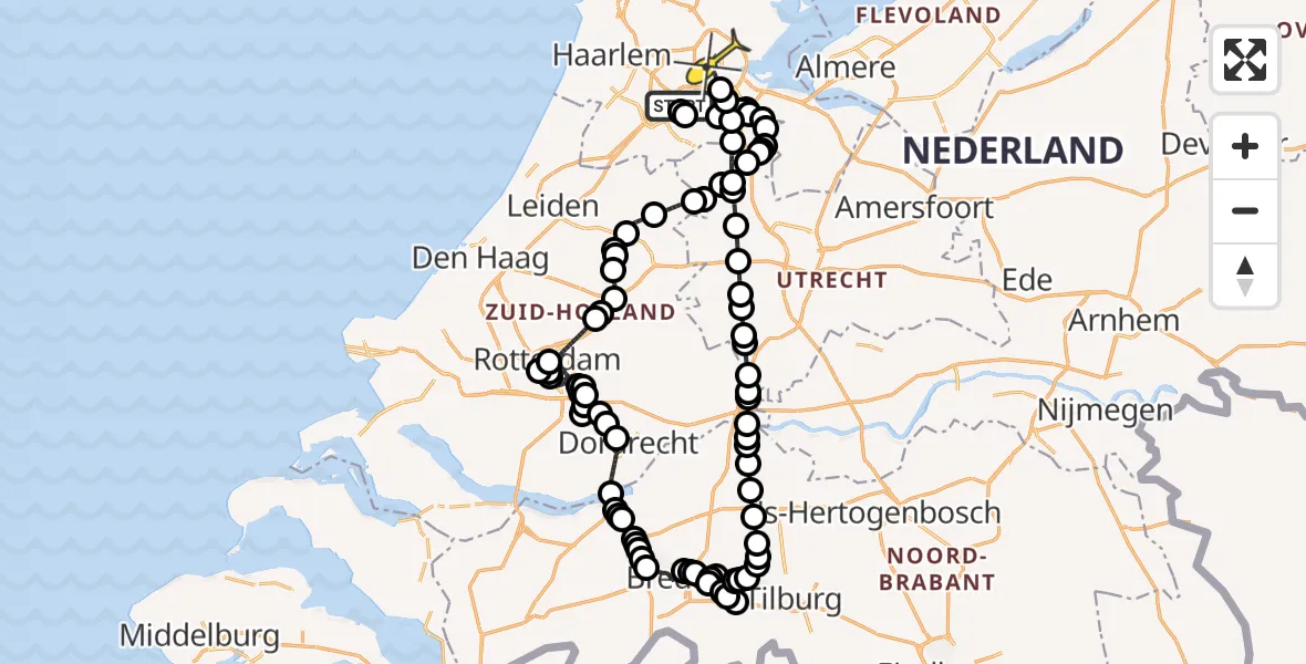 Routekaart van de vlucht: Politieheli naar Amsterdam