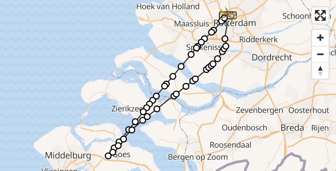 Vluchtroute Traumahelikopter Rotterdam The Hague Airport - Rotterdam The Hague Airport, 02 december 2023, 15:34