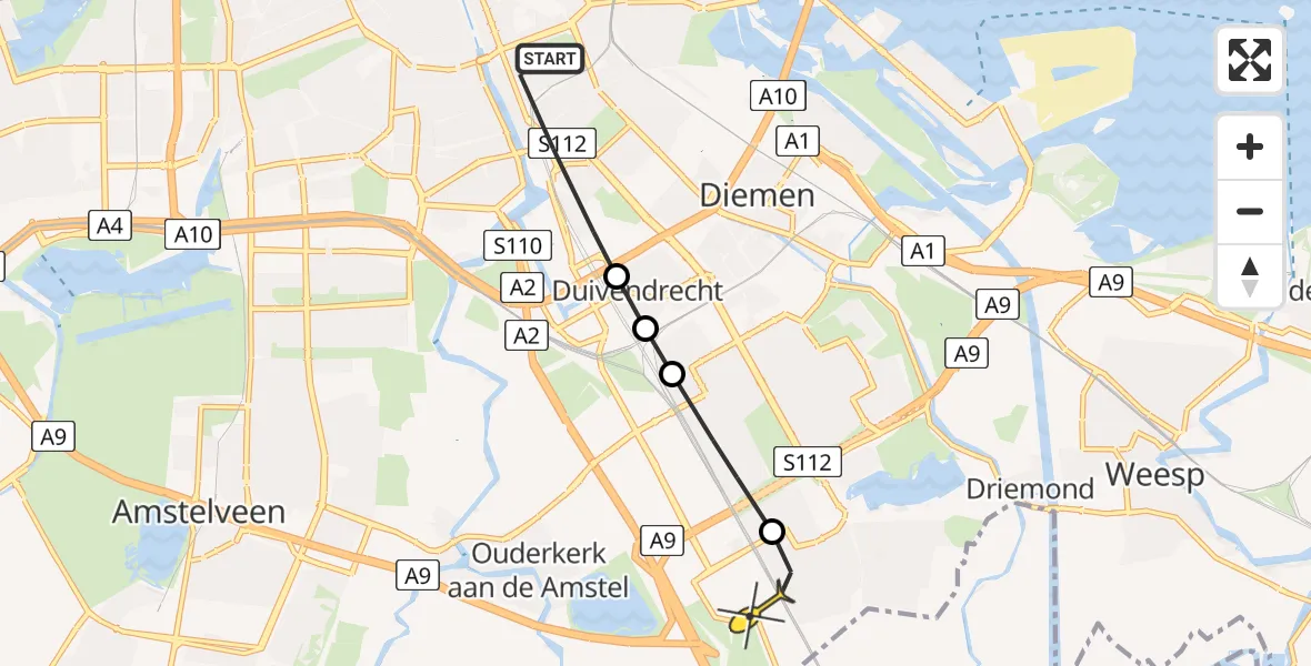 Routekaart van de vlucht: Lifeliner 1 naar Academisch Medisch Centrum (AMC)