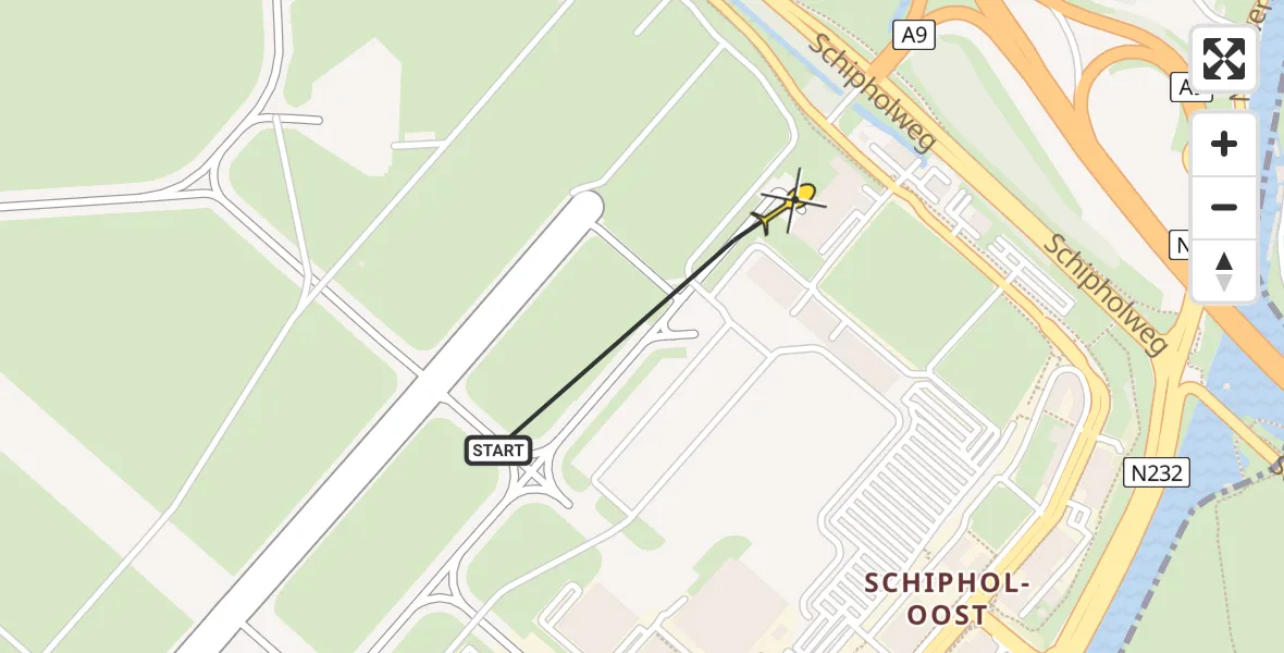 Routekaart van de vlucht: Politieheli naar Schiphol