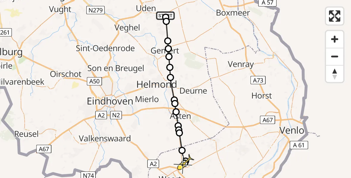 Routekaart van de vlucht: Lifeliner 3 naar Nederweert