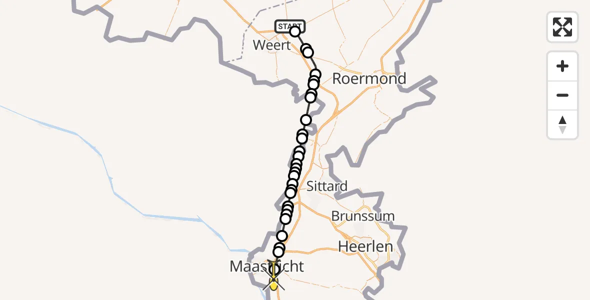 Routekaart van de vlucht: Lifeliner 3 naar Maastricht UMC+