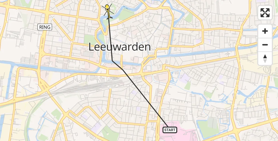 Vluchtroute Ambulancehelikopter van Leeuwarden naar Leeuwarden