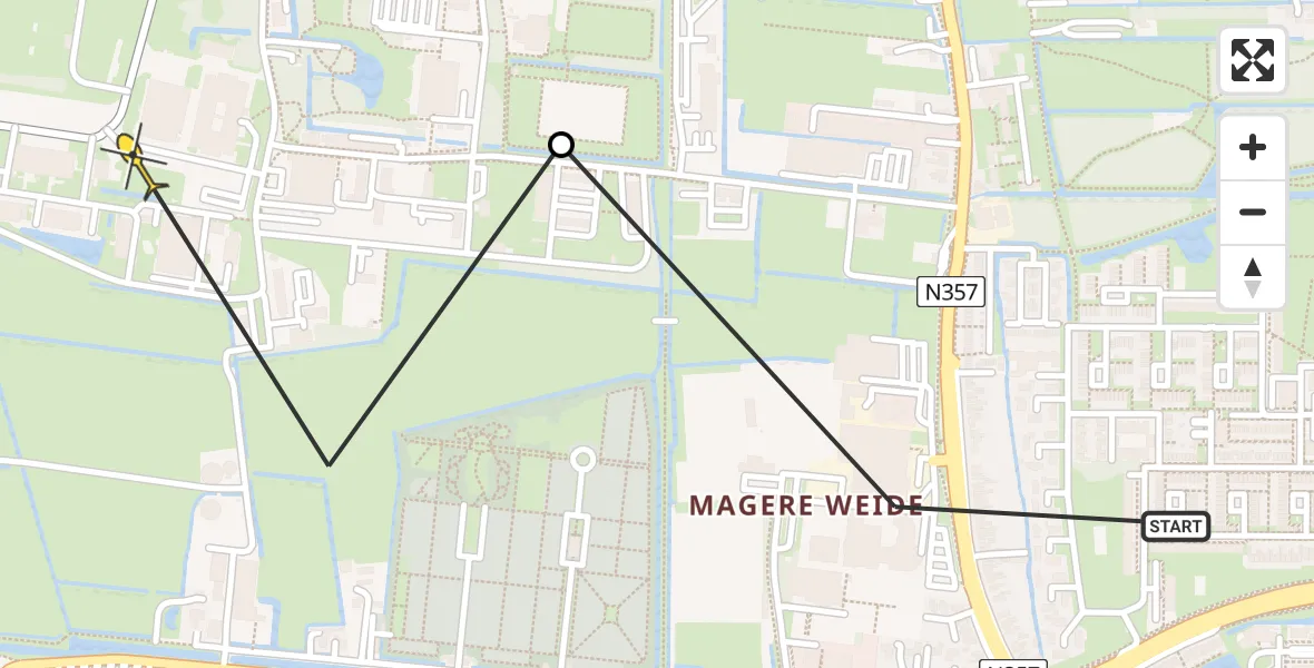 Vluchtroute Ambulancehelikopter van Leeuwarden naar Vliegbasis Leeuwarden