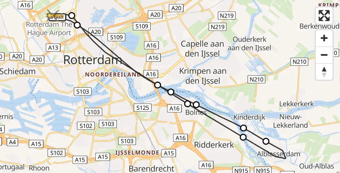 Vluchtroute Traumahelikopter Rotterdam The Hague Airport - Rotterdam The Hague Airport, 03 december 2023, 07:59