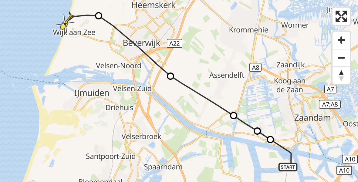 Routekaart van de vlucht: Lifeliner 1 naar Heemskerk