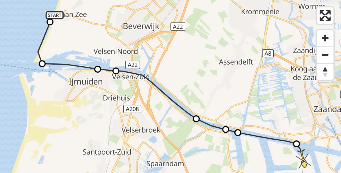 Routekaart van de vlucht: Lifeliner 1 naar Amsterdam Heliport