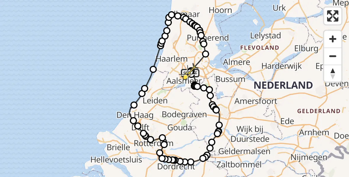 Routekaart van de vlucht: Politieheli naar Schiphol